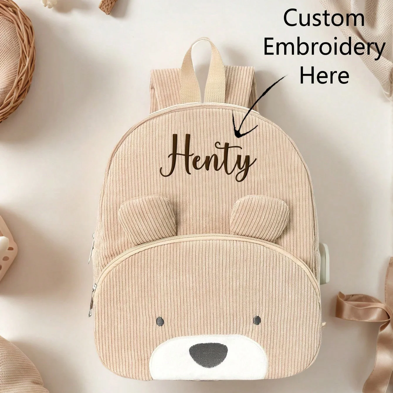

Custom Name-Embroidered Cute Bear Cartoon Kids' Backpack | Soft Warm Toddler Bag | Winter Gift & Back-to-School Essential