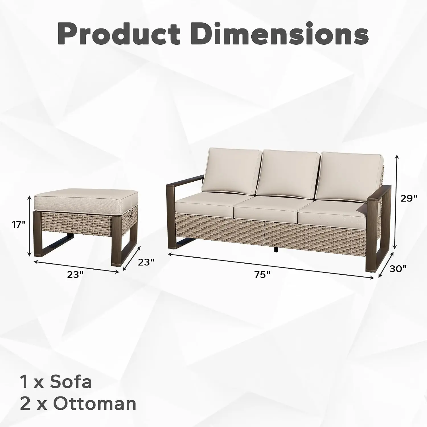 Outdoor Outdoor Patio Sofa Set 4pc Wicker Rattan Couch Ottoman Metal Armrest Thick Cushion Deep Seating Garden Backyard, Customized - Aliexpress Deal