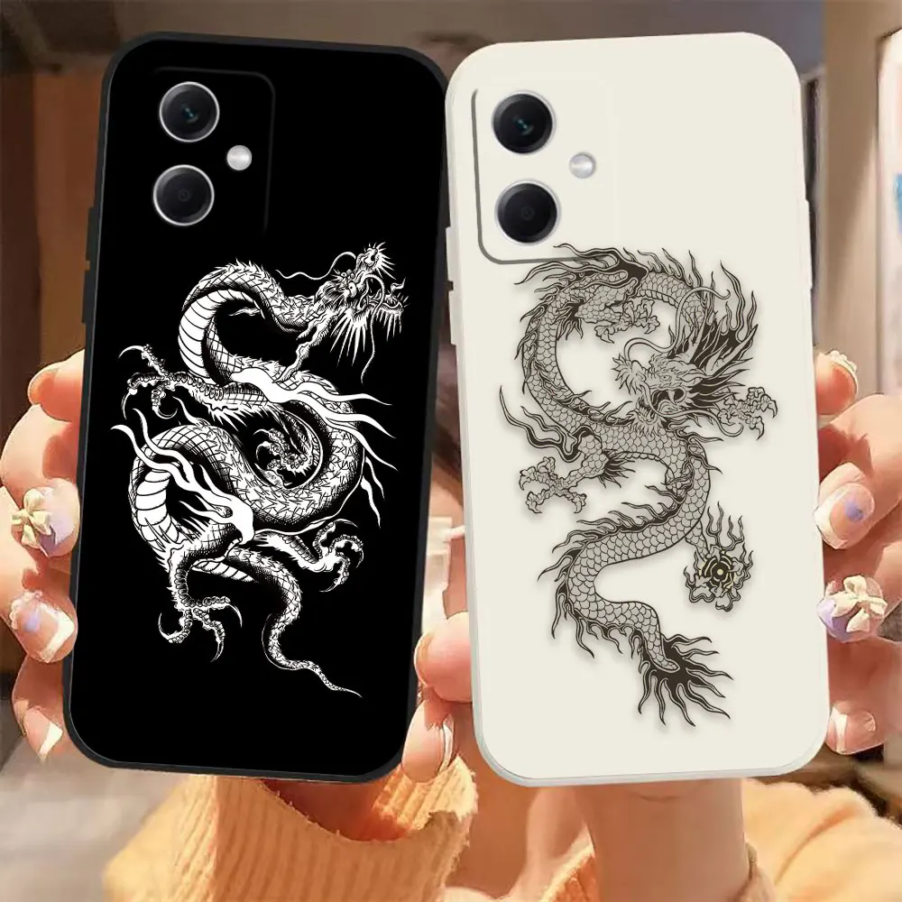 Chinese Dragon Pen Drawing Phone Case For Redmi Note 12 12S 11 11T 11E 11R 11S 10 8 PRO PLUS 4G 5G Silicone Case Fundas Shell