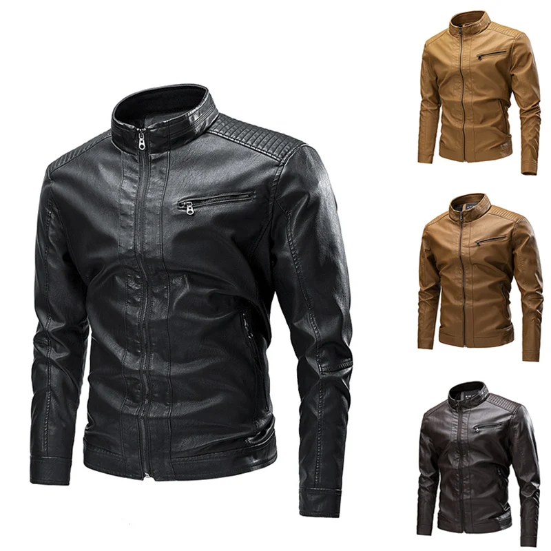 2023 Autumn New Men's Winter Fleece Thick Leather Jacket Casual Vintage Motorcycle Biker Coat Male Brand Design Pu Jackets Male