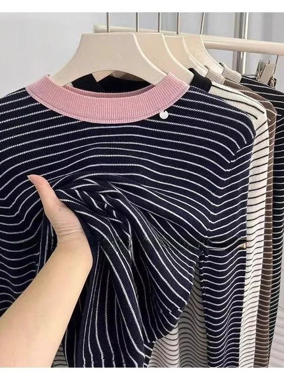 

Extra Large 300 Pou 2026 Soft Woolen Autumn Winter Striped Knitwear Casual Loose Women's Top Casual Sle Polyester Fiber
