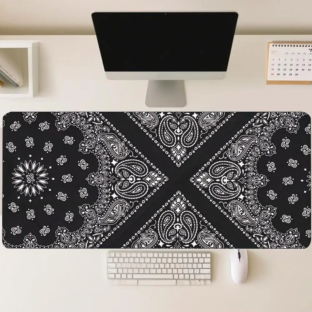 Black Paisley Bandana Kerchief Pattern Classic Extra Large Mousepad Extended Gaming Desk Mat Big Keyboard Soft Workstation