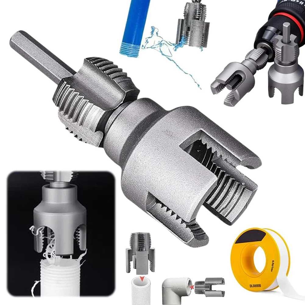 Integrated Internal & External Pipe Threading Tool PVC Pipe Thread Cutting Tool PVC Pipe Threader Kit for Thread Cutting