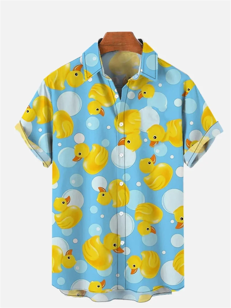 Cute Duck Shirt For Men Splicing Cartoon Animal 3D Printed Short Sleeve Shirts Fashion Hawaiian Shirts Unisex Harajuku Blouse