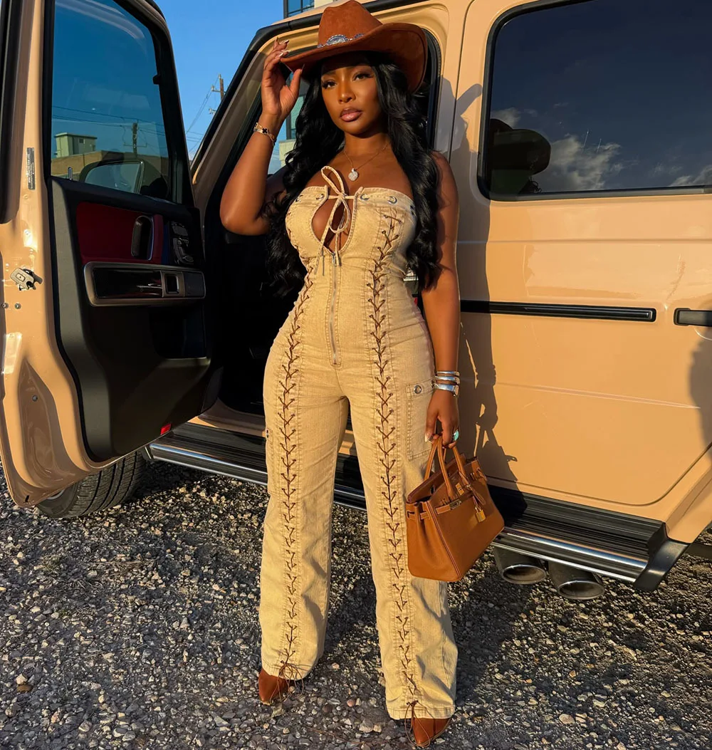 

Sexy Denim Bandage Jumpsuits 2026 Women Bodysuits Elegant Luxury Bodycon One Piece Rompers Strapless Tube Jumpsuit Playsuit