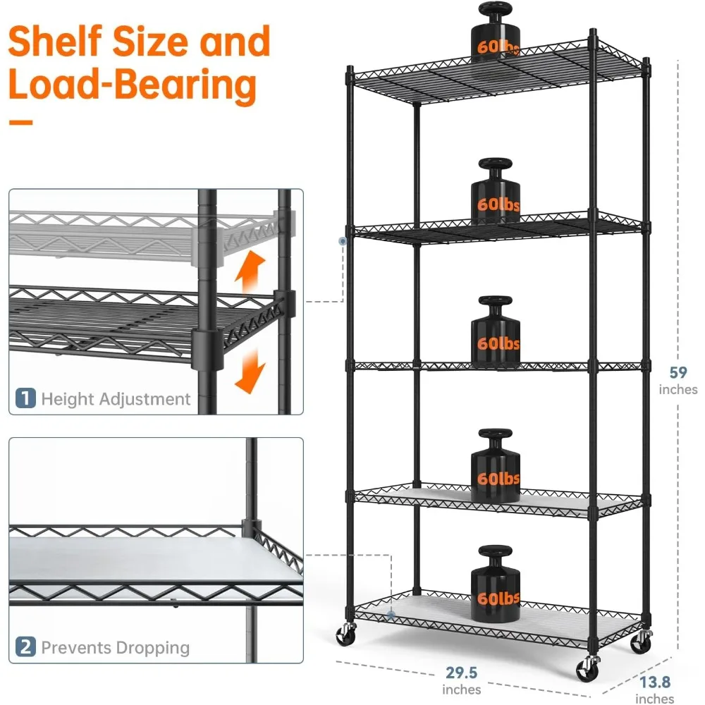 Plant Shelf with Grow Lights 5Tier Plant Stand with T8 24W Grow Light for Indoor Plants with Wheel 5000K Full Spectrum LED Light