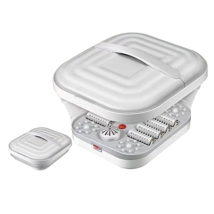 

Складная спа-ванна для ног, тепловые массажные ролики, пузырьковый контроль температуры, красный свет, педикюр, ванна для замачивания для релаксации