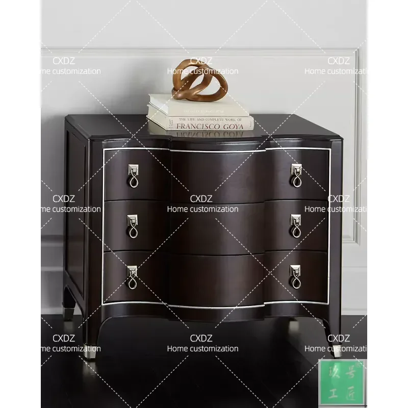 Rural Neoclassical Solid Wood Black Bedside Table Eco Friendly Custom Nightstand Leisure Bedroom Furniture