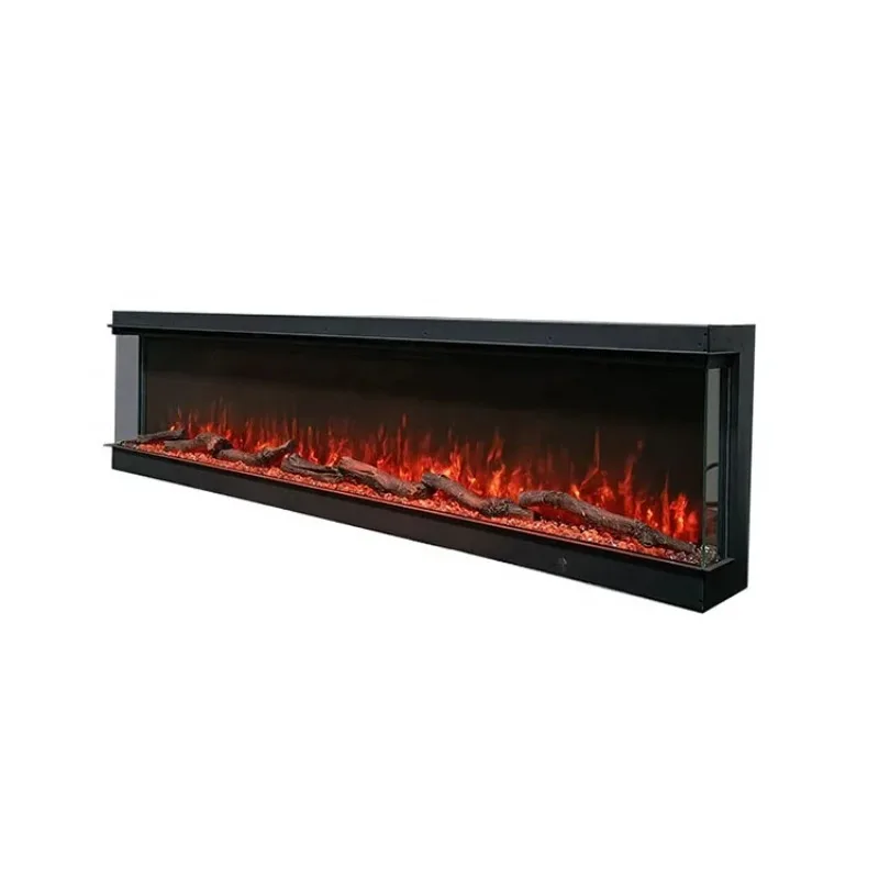 Modern 3 Sided Electric Fireplace Heater Artificial LED Flame Design Fireplace Insert Electric Fireplaces 80 Inch