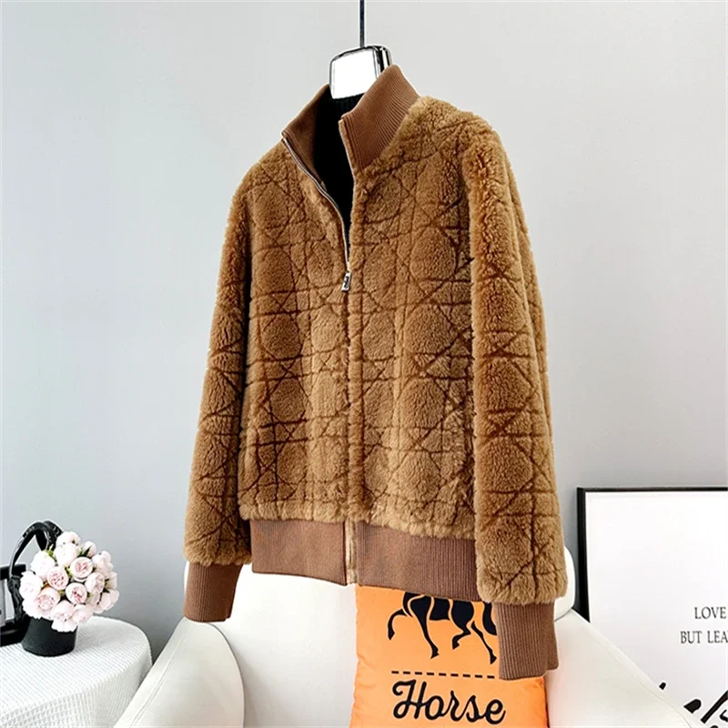 2023 New Lady Girl Sheep Shearling Causal Short Jacket Women Lamb Wool Warm Stand Collar Jacket Parka JT3464