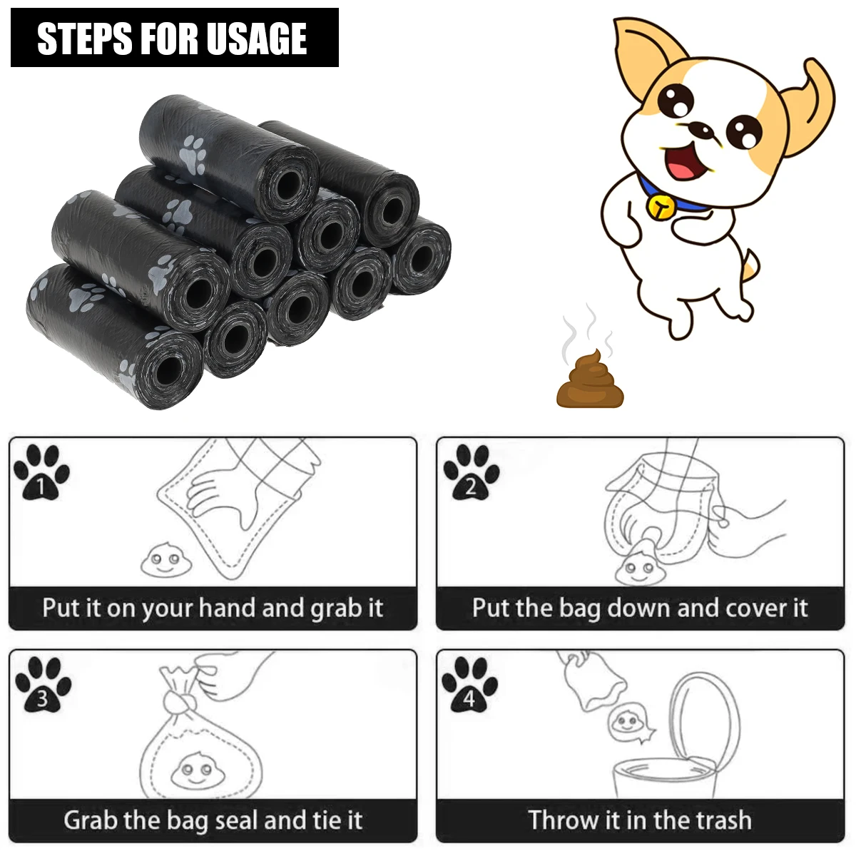 30Roll Dog Poop Bags Disposable Pet Waste Bags Dog Waste Bags Design Pet Poop Clean Pick Up Bone Bag Dispenser Tools