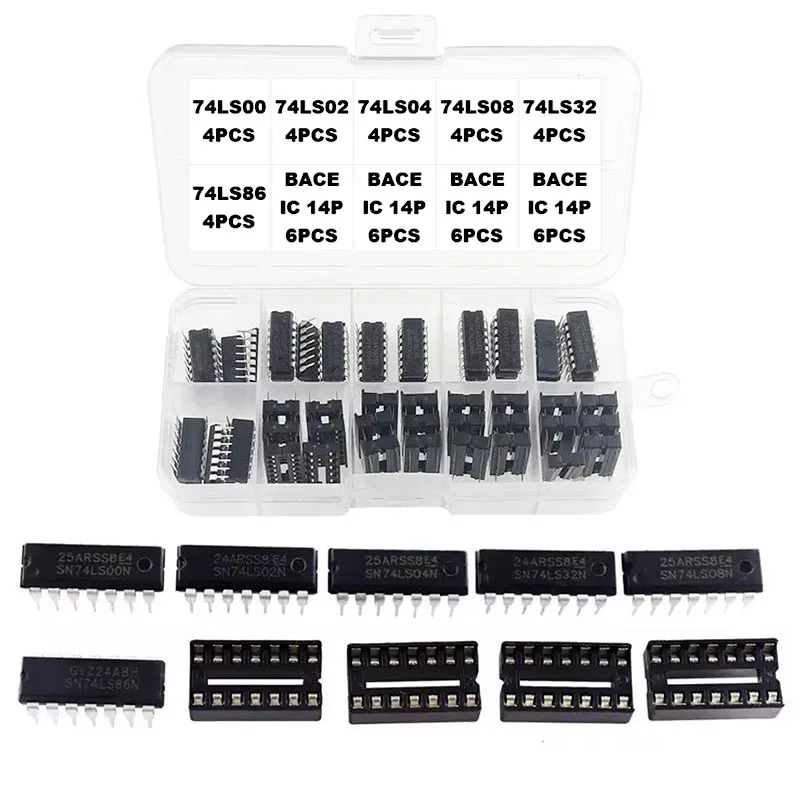 48PCS/Set 74LS00 74LS02 74LS04 74LS08 74LS32 74LS86 6 Specifications DIP-14 Integrated Circuit DIP IC Combination Kit With Box
