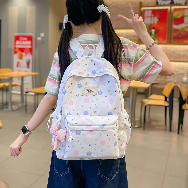 College-style cute backpack for female high school and junior high school girls, lightweight and stylish, simple and versatile c