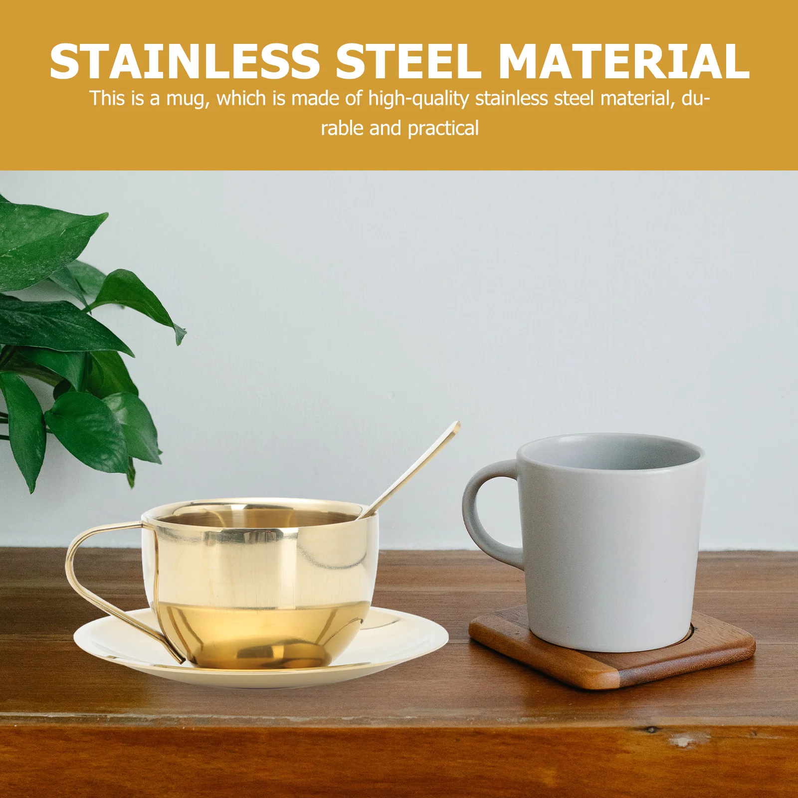 

1 set 1 set Light-Luxury Coffee Mug Set Stainless Steel Industrial Style Household Tea Cup Large Capacity Decorative Beverage