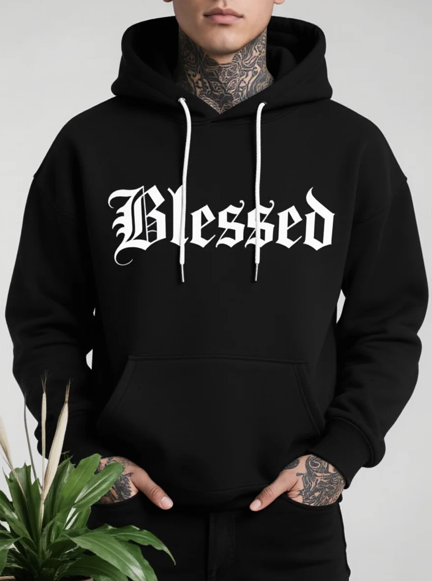 

Мужская толстовка с капюшоном Blessed Graphic больших размеров, карман-кенгуру, оверсайз, осень-зима