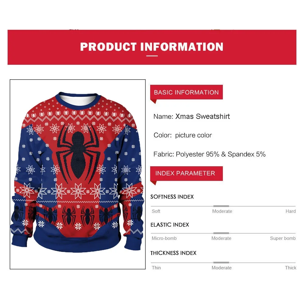 Men Women New Year Eve Christmas Sweatshirt 3D Funny Print Holiday Party Xmas Jumper Tops Pullover Spider Ugly Christmas Sweater - Image 3