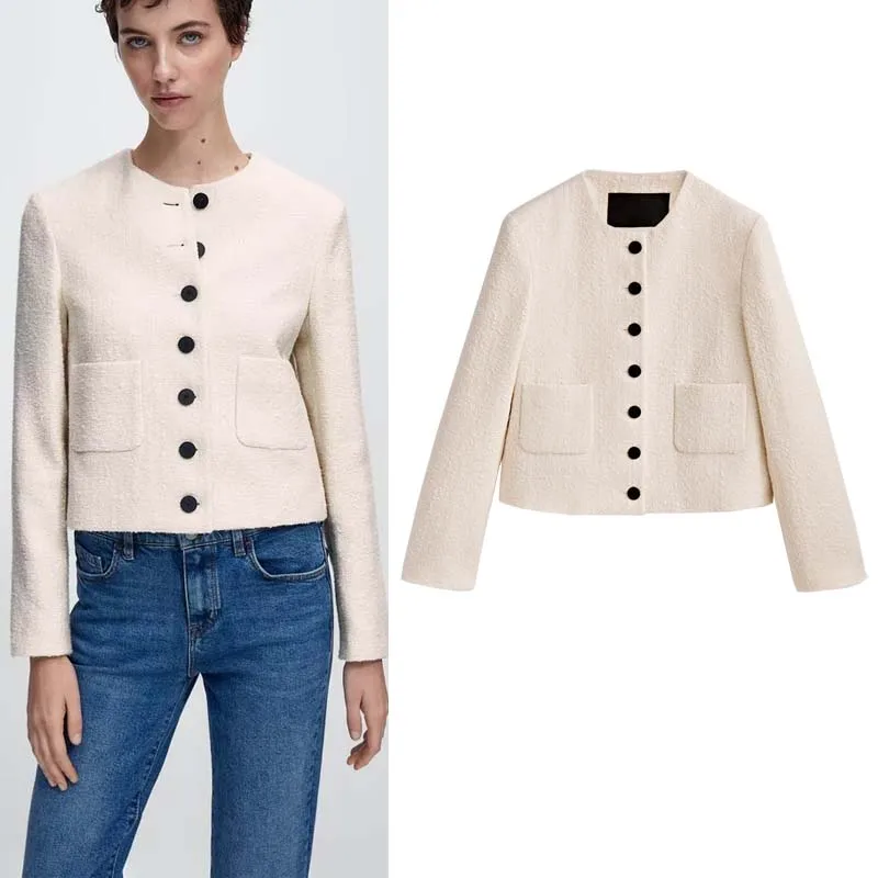 

Ele Commuter Sle ort Jaet round Ne Single Button MD Women's Faion 2024 New Arrival Polyester Fiber 00%