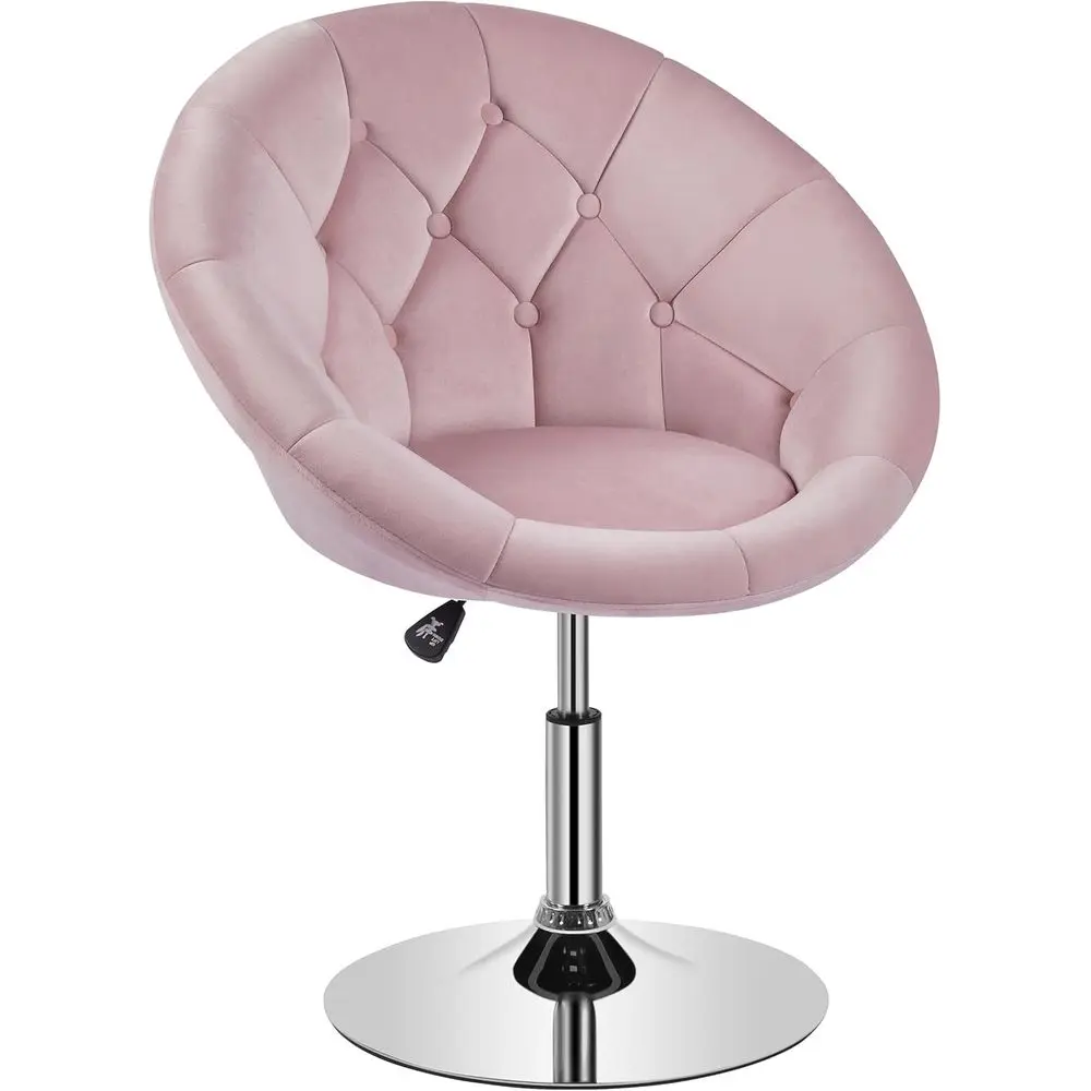 

Swivel Velvet Tufting Vanity Chair with Round Back for Bedroom, Living Room, or Office in Pink
