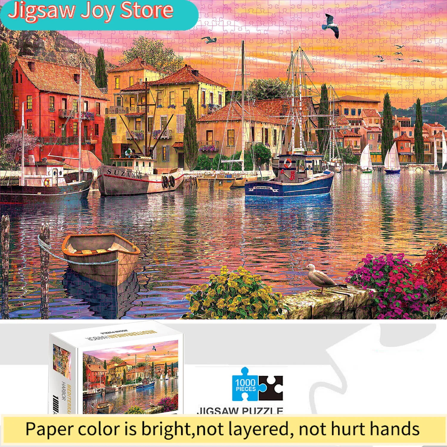 1000 ชิ้นจิ๊กซอว์ปริศนาเมดิเตอร์เรเนียนฮาร์เบอร์ตกแต่งบ้านผู้ใหญ่เกมปริศนาความสนุกสำหรับครอบครัวปริศนาพื้นของเล่นเพื่อการศึกษาสำหรับเด็ก