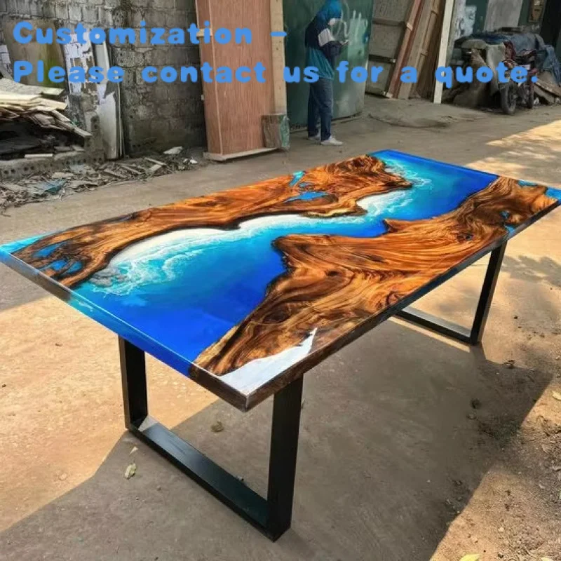 

На заказ.Горячая распродажа, роскошный индивидуальный современный дизайн, набор обеденных столов ручной работы, обеденный стол из эпоксидной смолы, океанской реки