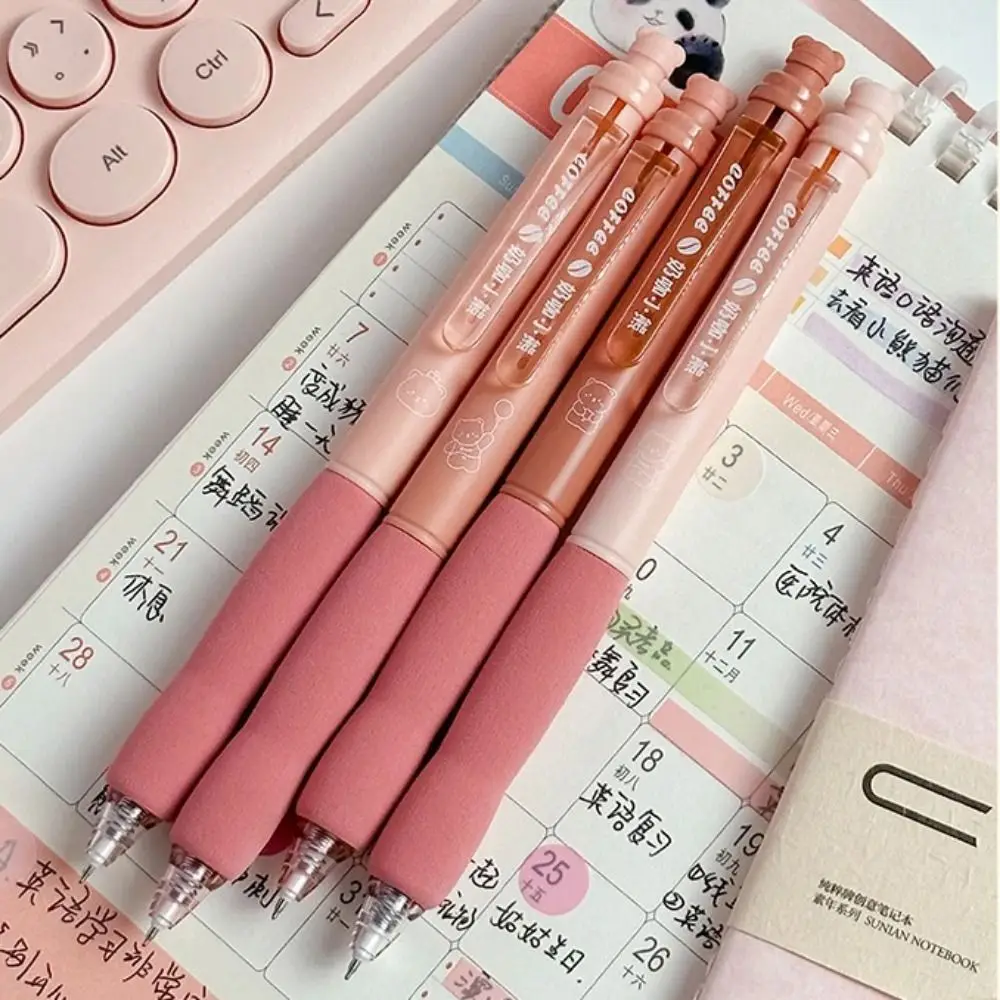 4pcs Creative Aesthetic Thermal Eraser Pen Black Ink Little Bear Erasable Gel Pen Cute Cartoon 0.5mm Writing Pen School