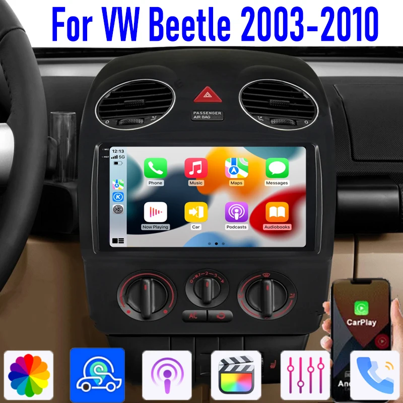 

Car radio 9" For VW Beetle 2003-2010 Stereo Head Unit Wireless Apple Carplay Android 15 Auto GPS Camera Google Map WIFI 4-64GB