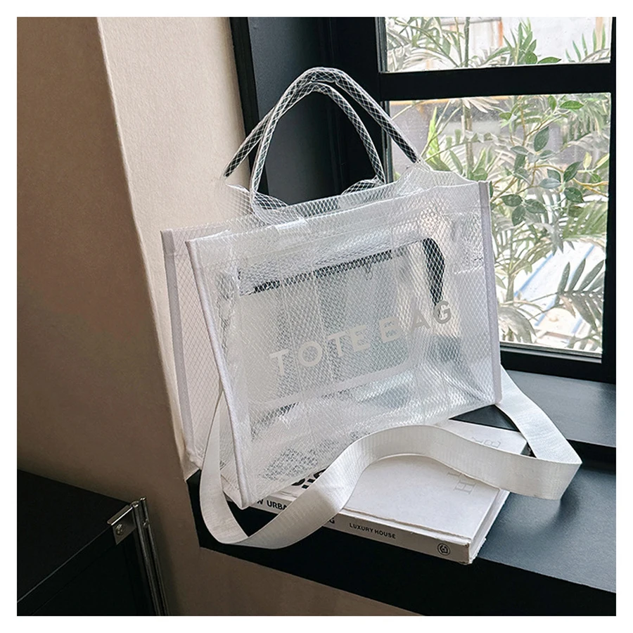 Fashion New High Capacity PVC Women\'s Bag Transparent Tote Bag Jelly Bag Handheld One Shoulder Crossbody Tote Bag