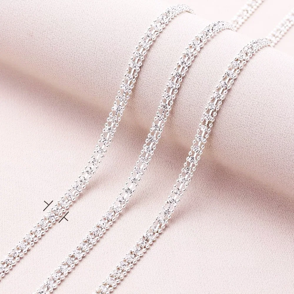 1 Yard/Lot Goldfarbene Strasskette zum Aufnähen, 3 Reihen Kristalle und Steine, Glasperlen, Körbchenkette, Klebe-Strass für Kleidung – Detail 7