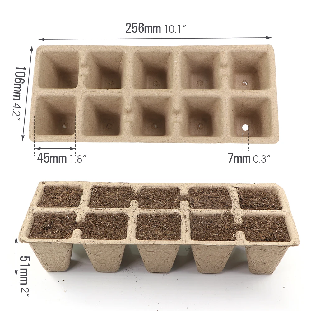 10-Cell Peat Pot Seed Starter Trays Biodegradable Seedlings Container Plant Starting Kits Accessories Gardening Nursery Growing