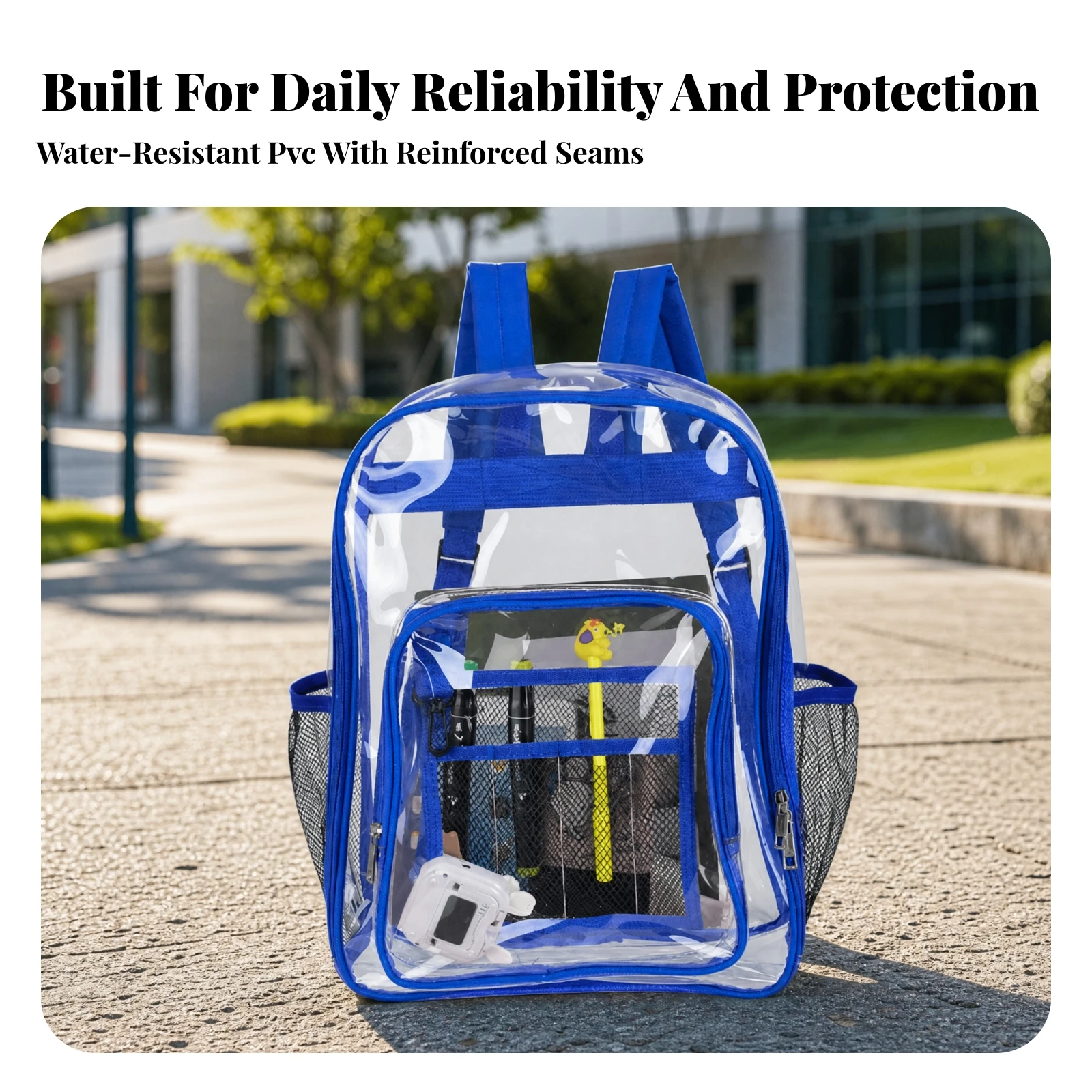 Clear Bookbag Adjustable Clear PVC Backpack Bookbag Gender-Neutral for Commuting, School