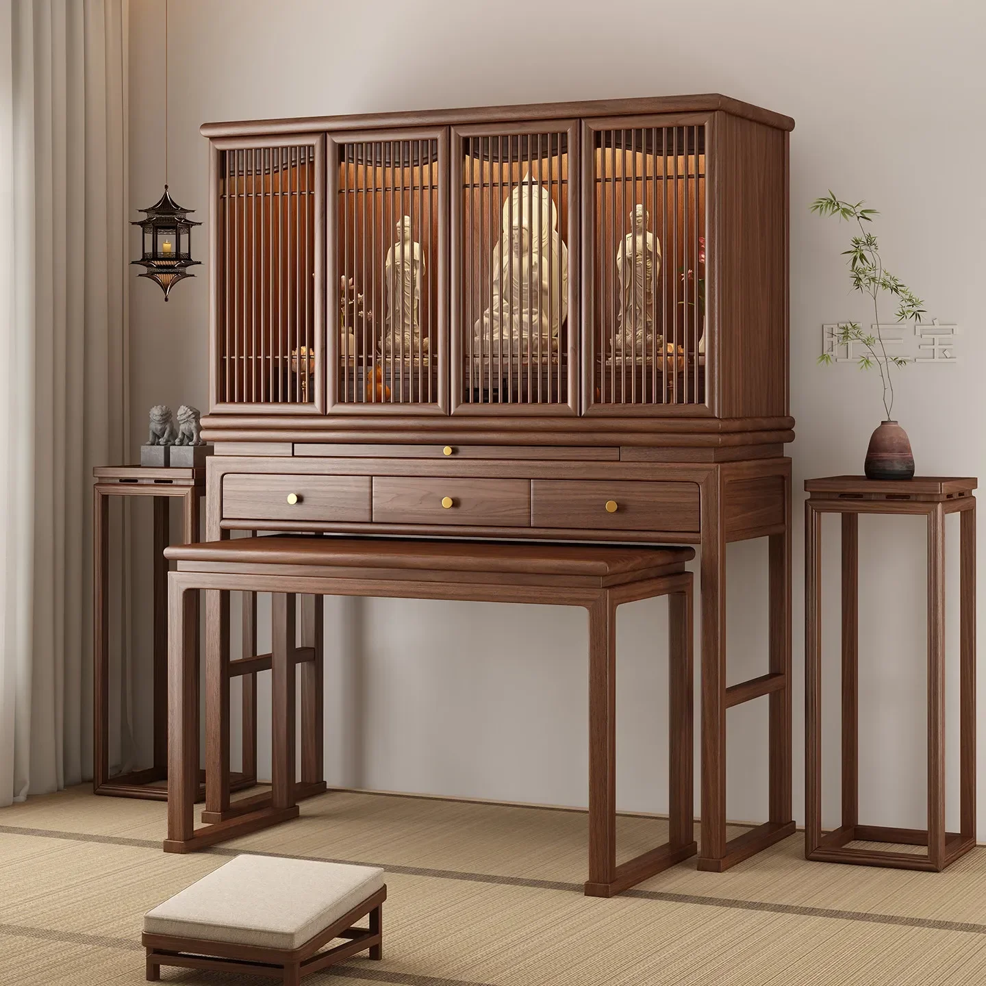 Household Shrine With Door New Chinese Vertical Cabinet Offering Table, Shrine Integrated Offering CabinetD21