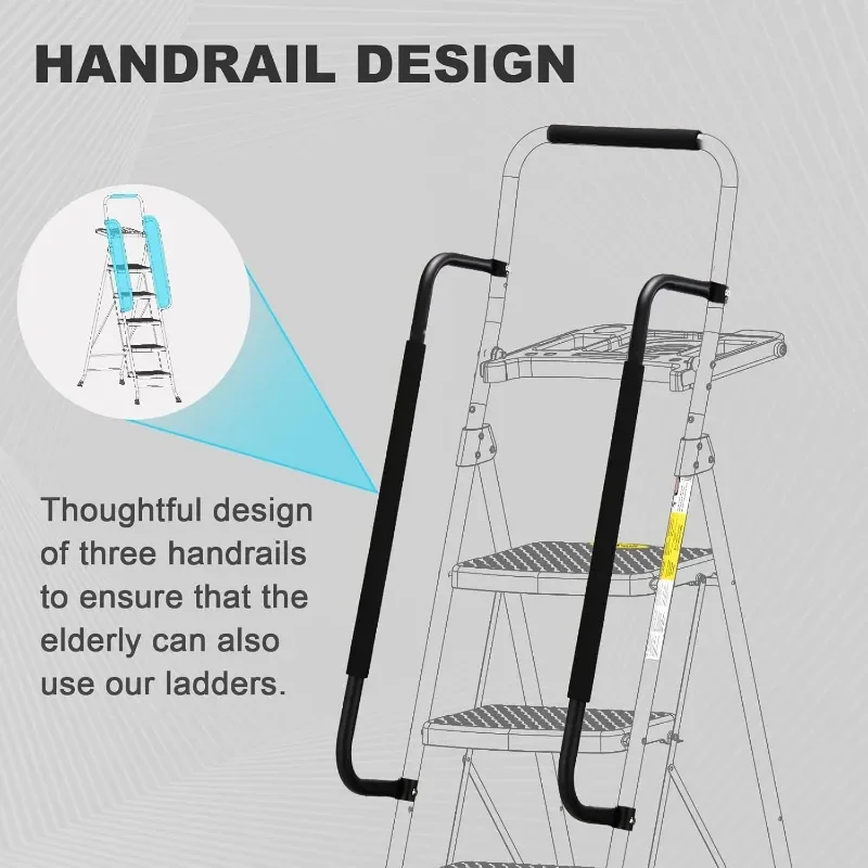 Escalera de 5 escalones HBTower, taburete plegable con pedal antideslizante ancho, escalera de acero resistente, pasamanos práctico, ligero