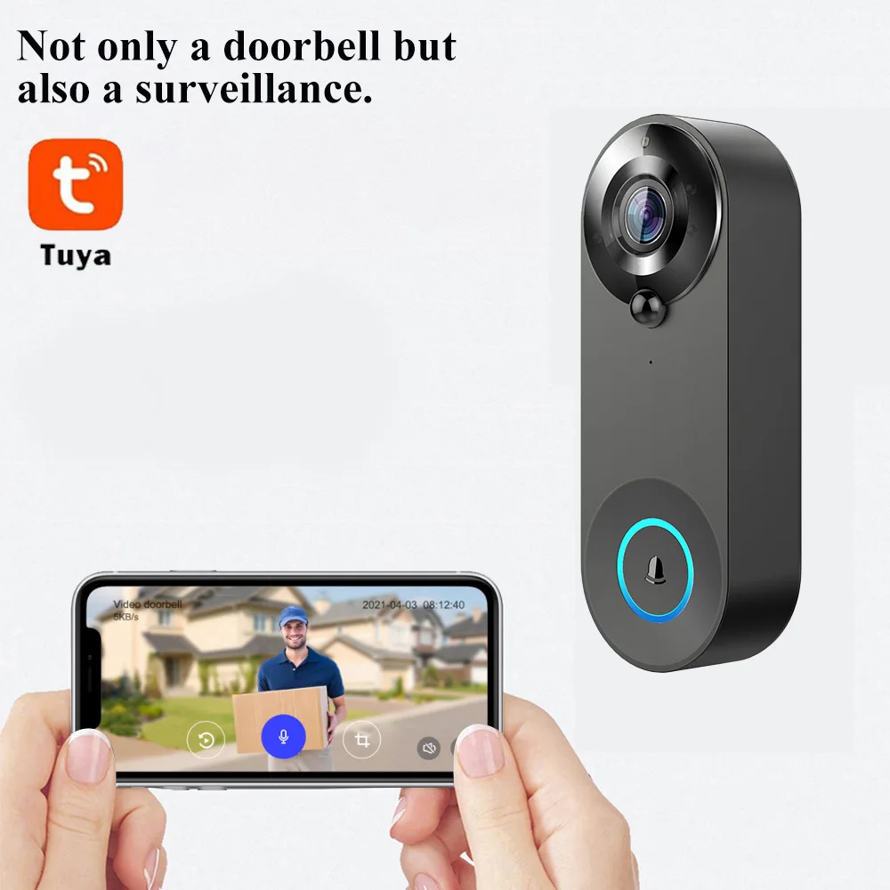 2MP 1080P Home Ring Door Bell Camera Two Way Intercom Wireless WiFi Visual Tuya Smart Video Doorbell Support Alexa Google Home
