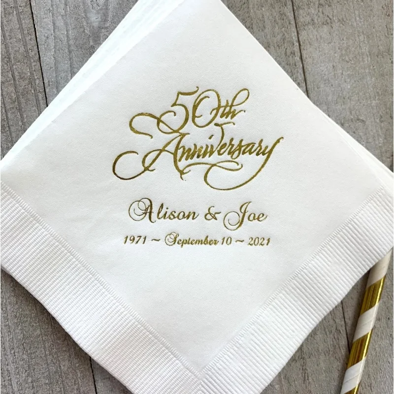 

50pcs Personalized Napkins Beverage & Luncheon Size Available Wedding Napkins Shower Engagement Custom Monogram 50th Anniversary
