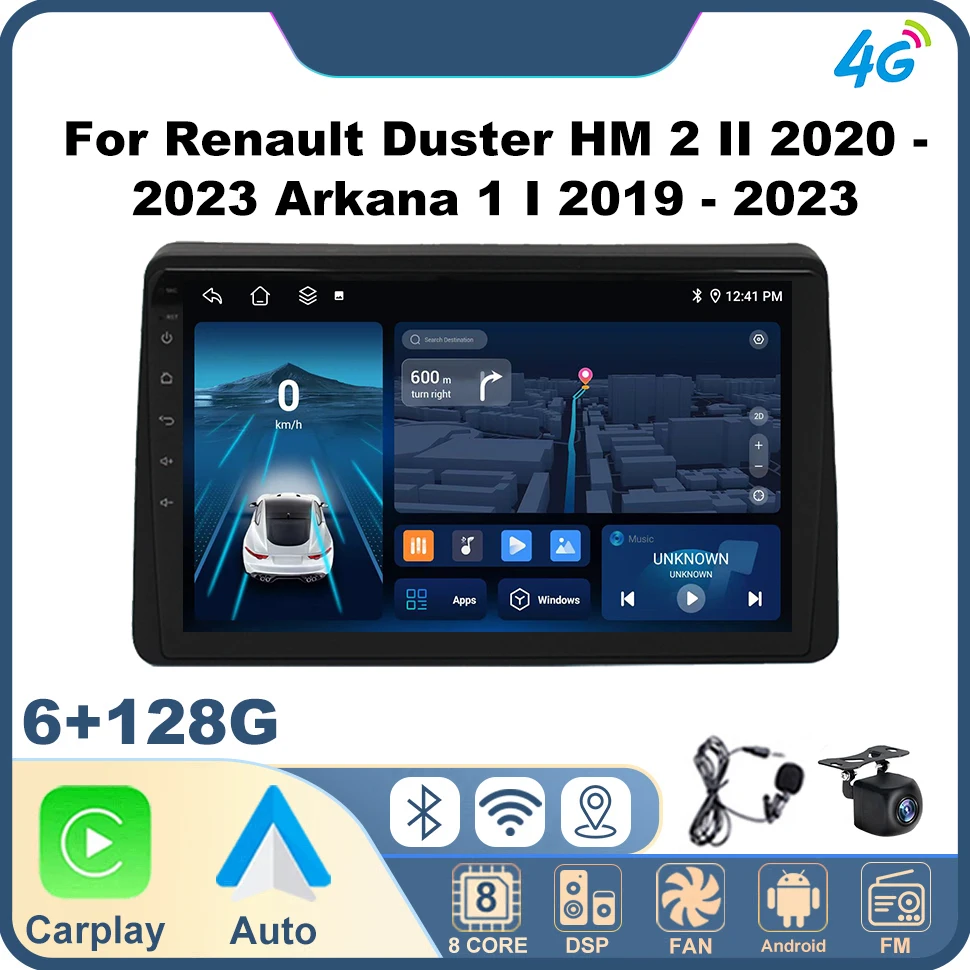 

Автомобильный радиоприемник для Renault Duster HM 2 II 2020-2023 Arkana 1 I 2019-2023 4G BT Wireless CarPlay FM AM RDS Android Auto