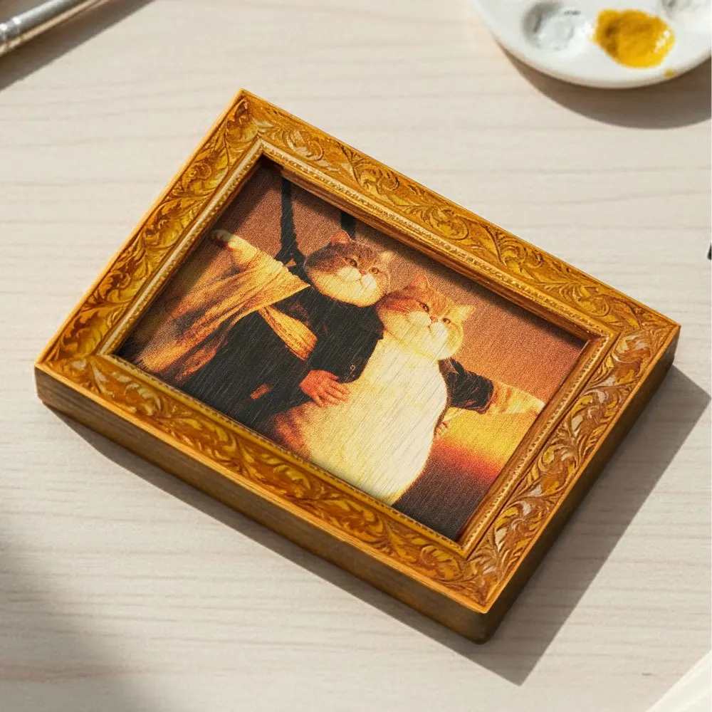 Retro Wooden Hakimi Fridge Magnet, My Heart Will Go On Mini Cat Decor Painting, Cute Ornament for Refrigerator, home Decoration