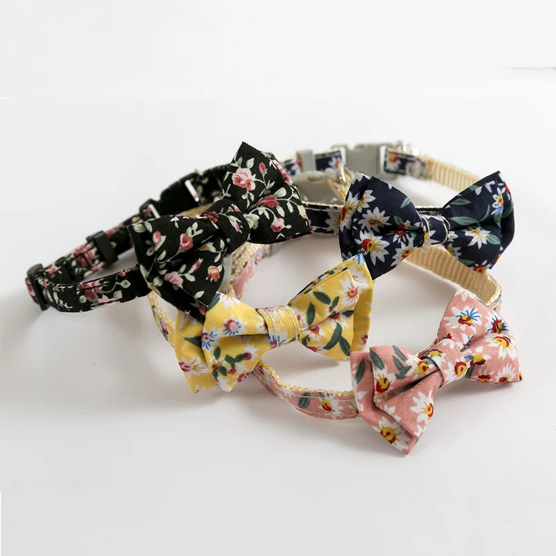 Daisy Plaid Pattern Cat Collar Adjustable Bowknot Kitten Bow Tie Lovey Puppy Necklace Decor Pets Accessories