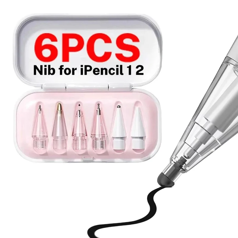 

4/6 шт. сменные насадки для Apple Pencil 1-го 2-го поколения, прозрачные запасные наконечники, стилус, гладкое письмо, бесшумное перо для iPad iPencil 1 2