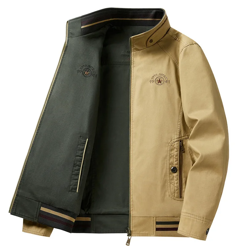 

New Spring Men Reversible Jackets High Quality Male Stand Collar Business Jackets Casual Coats Man 100% Cotton Slim Fit Coats 6X