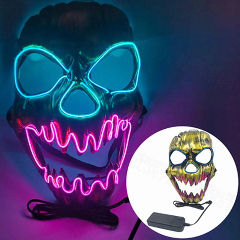 

New Style Halloween Skull Head Mask Costumes Headgear Scary Full Face Mask Decor Glowing LED Mask