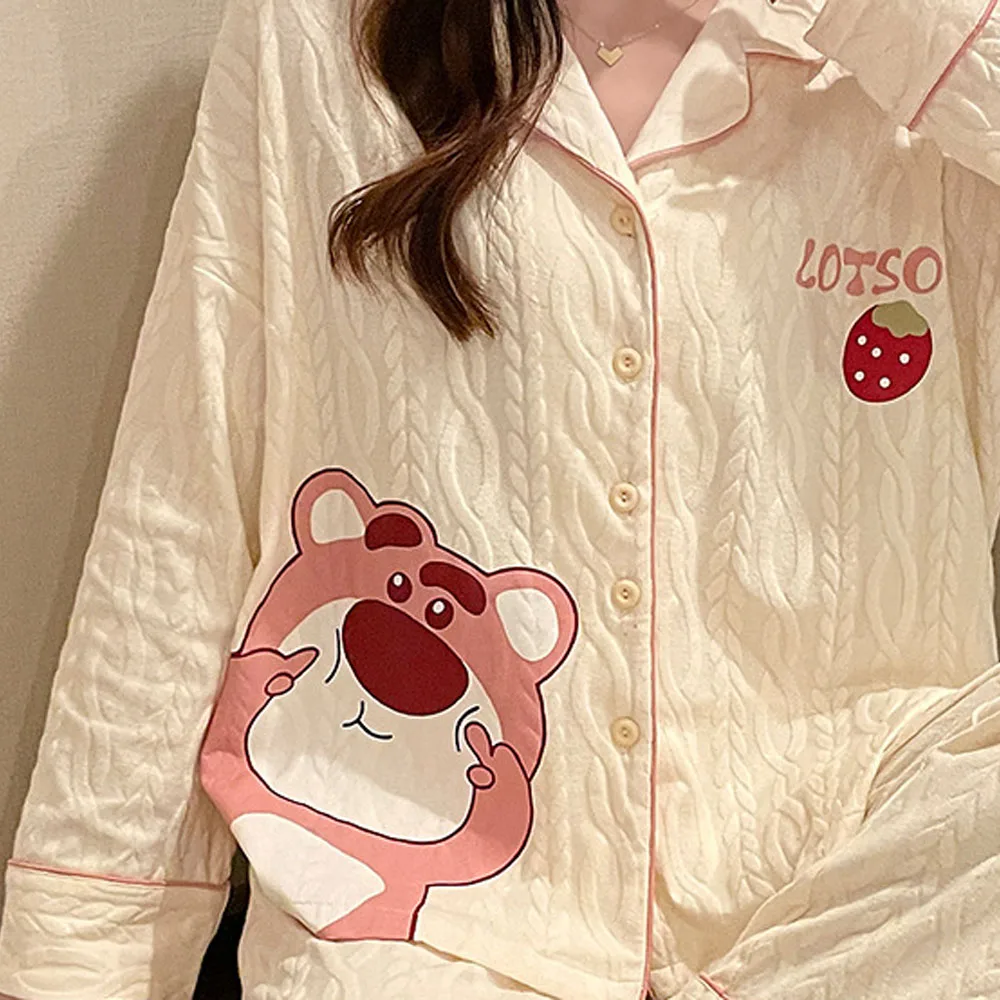 Miniso Cartoon Lotso Cute Girls Long Sleeve Long Pants 2-Pcs Autumn and Winter Sweet Loose Comfortable Pajama Set Christmas Gift