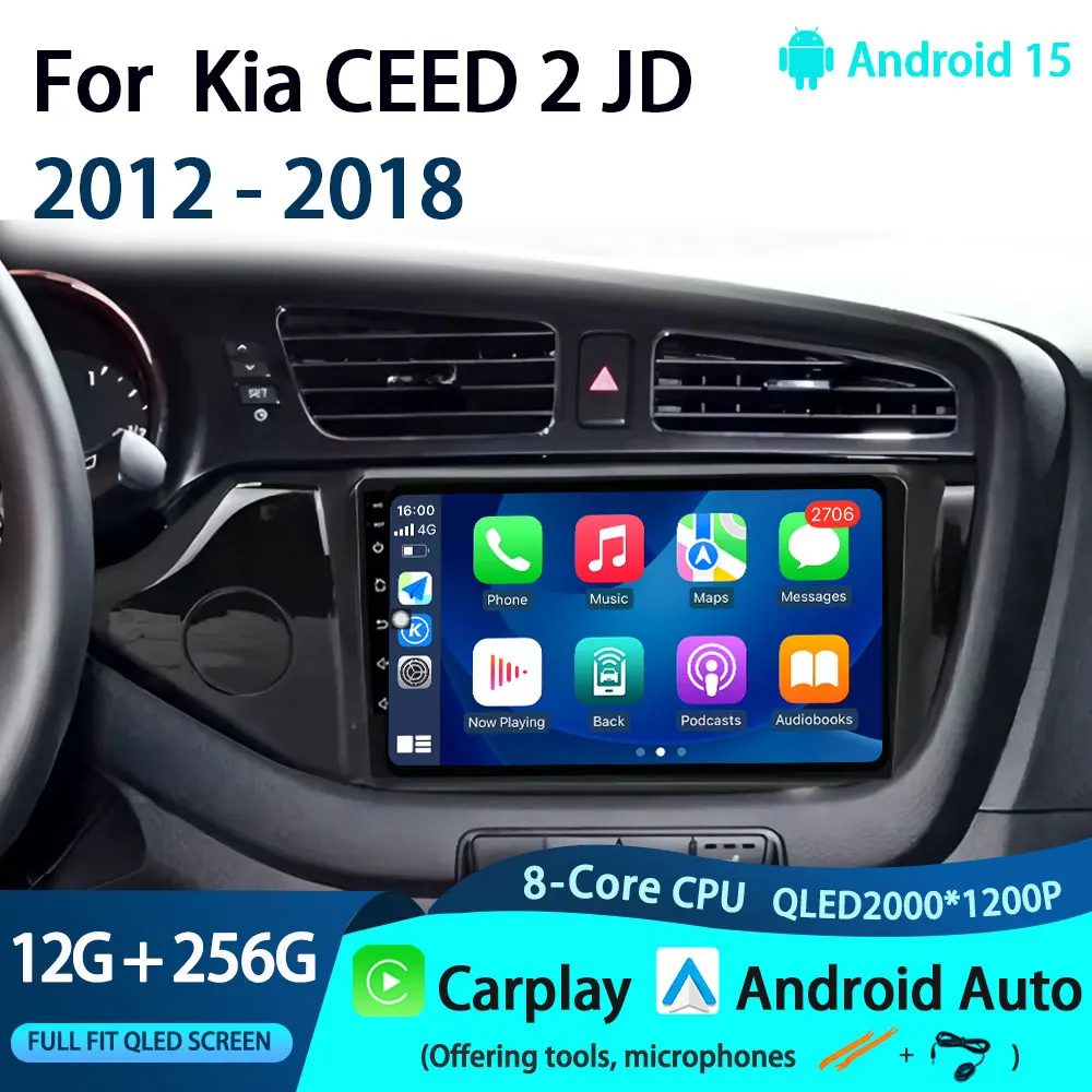 Android Auto Carplay For Kia CEED 2 JD 2012 - 2018 Car Radio Stereo Multimidia Player GPS Navi Bluetooth DSP Stereo QLED Screen