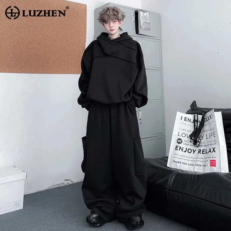 

LUZHEN 2025 новые модные уличные комплекты из двух предметов, мужские однотонные мешковатые широкие спортивные штаны, толстовки высокого качества, толстовка JY4989