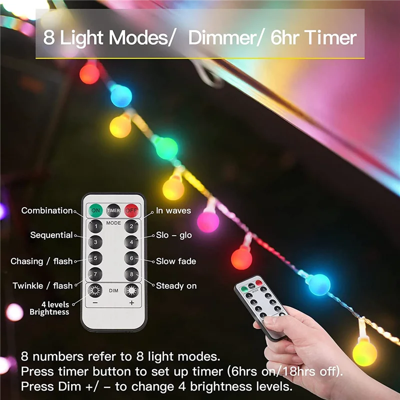 

AB08-Globe String Lights Outdoor Waterproof, LED Colorful Globe Lights