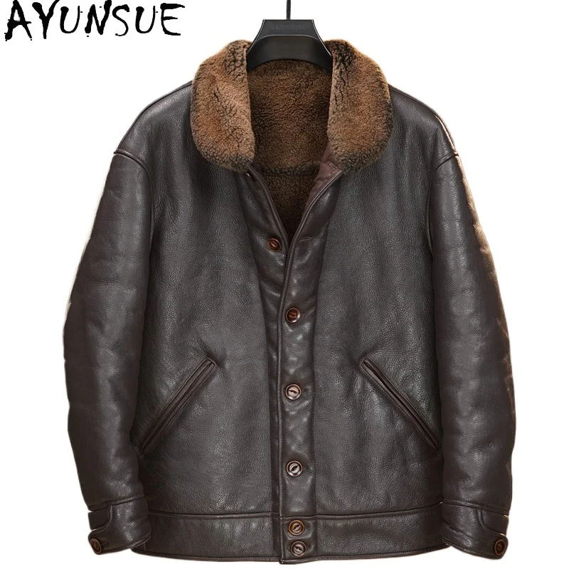 

AYUNSUE 100% Natural Fur Coat Man Winter 2025 Warm Genuine Sheepskin Leather Jacket Men Water-washed Wool Fur Coats Heavy Abrigo