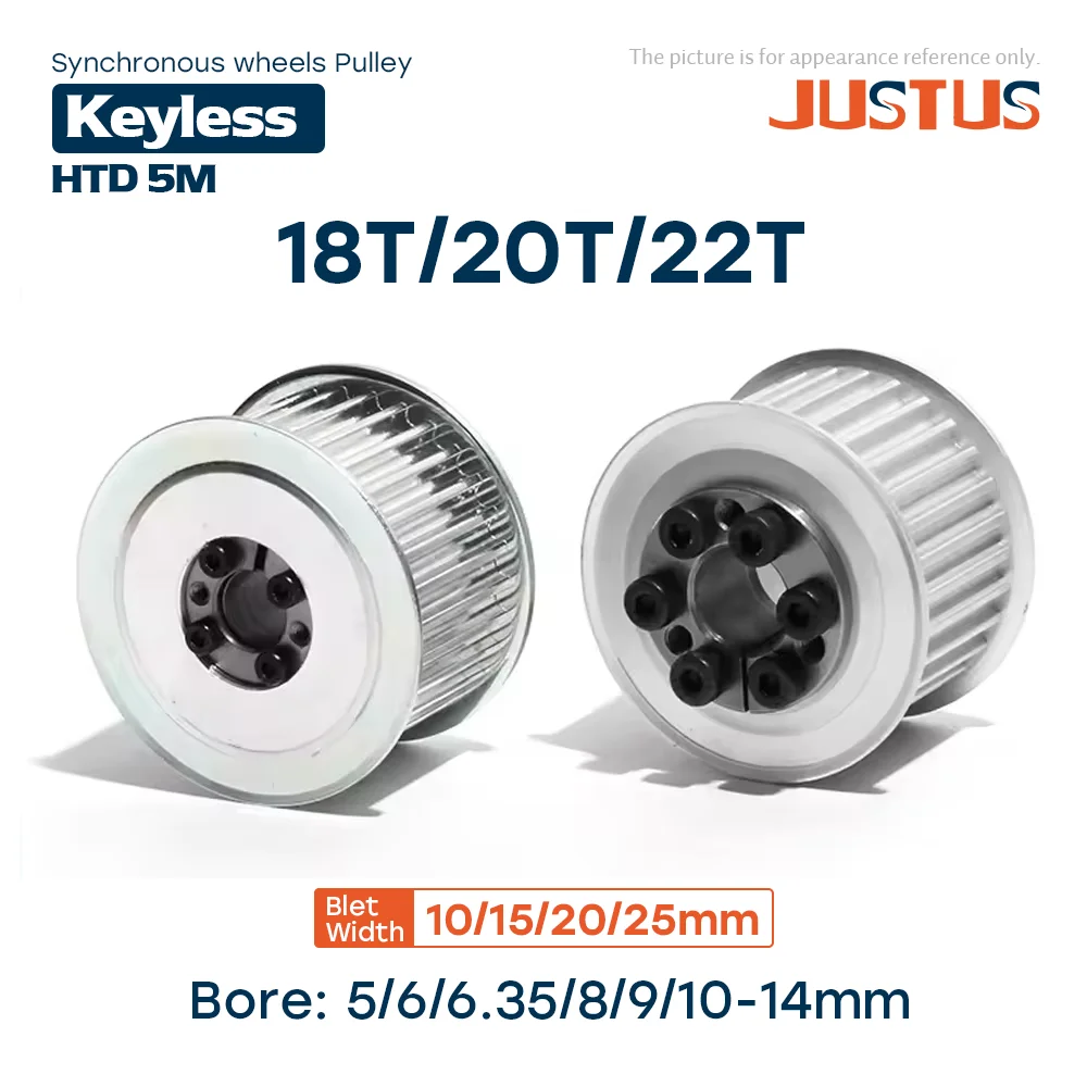 

18T/20T/22T HTD 5M Timing Pulley Keyless Bushing for Belt Width 10/15/20/25mm Bore 5/6/8/9/10/11/12/14mm