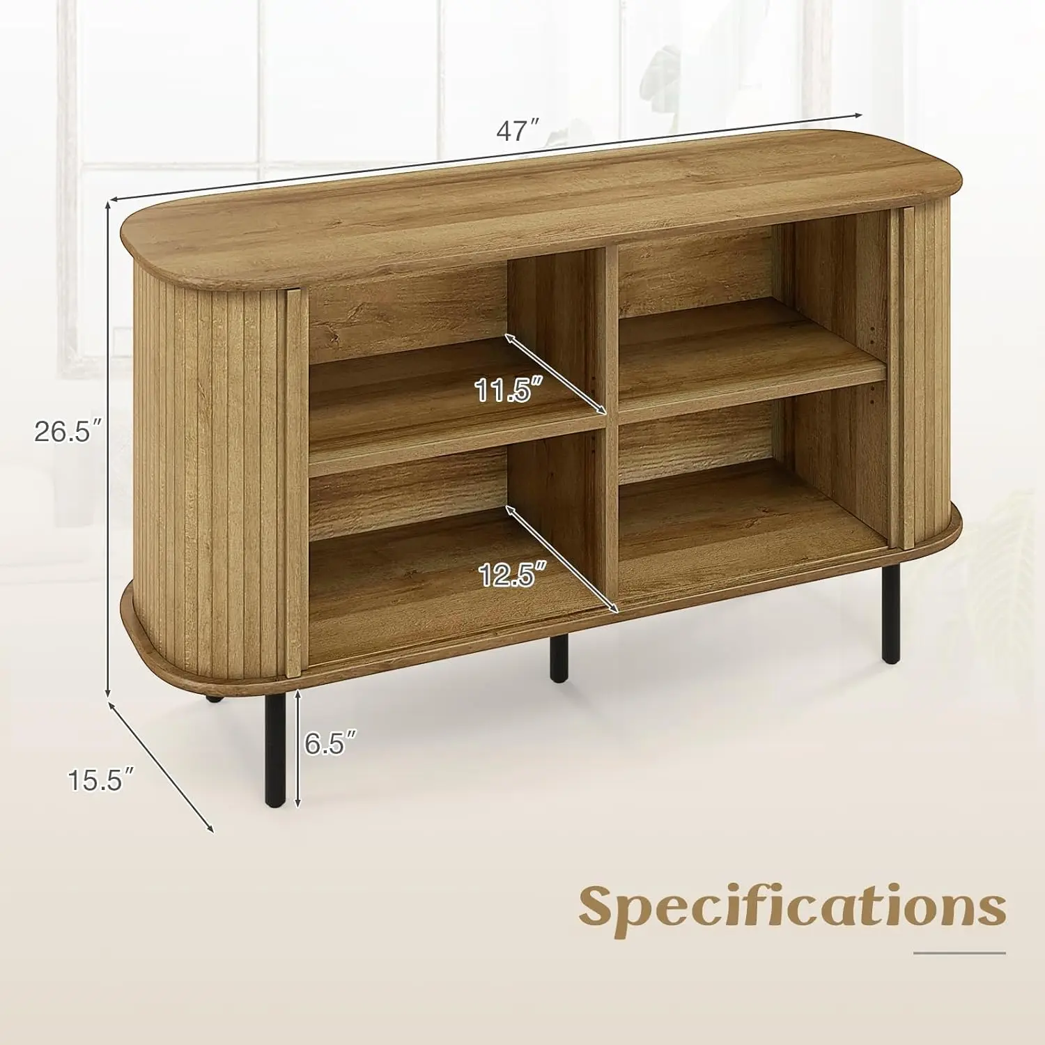 خزانة تخزين المطبخ، خزانة بوفيه مقاس 47 بوصة مع مساحة تخزين، خزانة جانبية خشبية مع بابين منزلقين، أرفف قابلة للتعديل، ائتمان