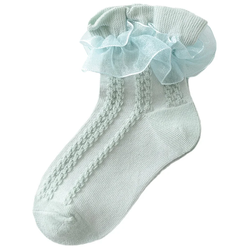 Chaussettes Courtes en Coton Respirant pour Bébé Fille, Accessoire de breven Dentelle, Blanc, Vert, Rose, 8 Paires par Lot