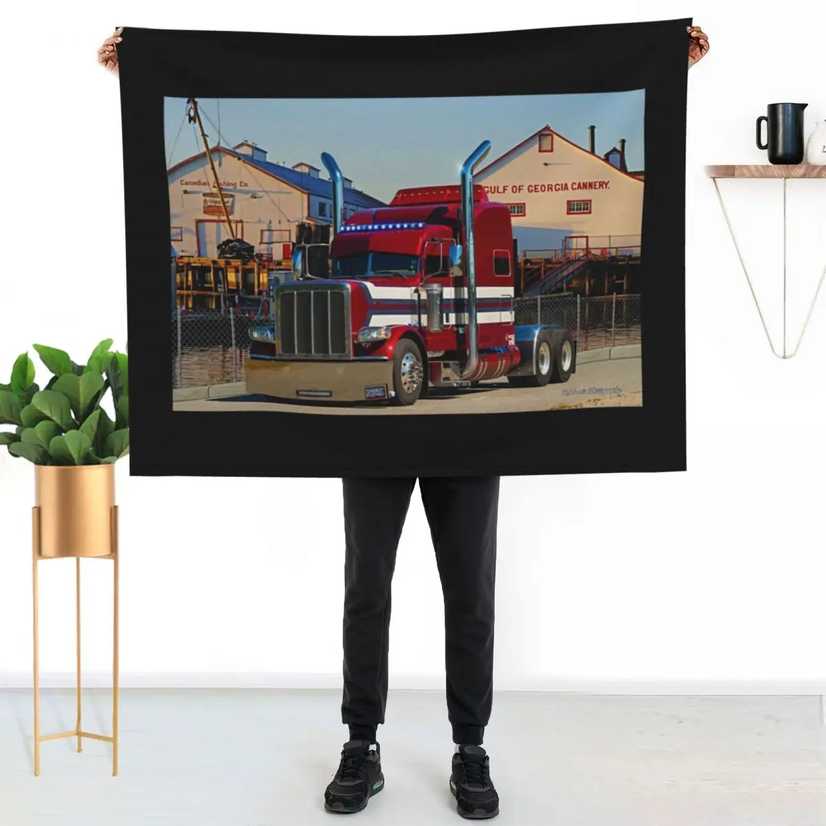 

Peterbilt with blue lights Throw Blanket Multi Purpose Soft Warm Blanket for Home Travel