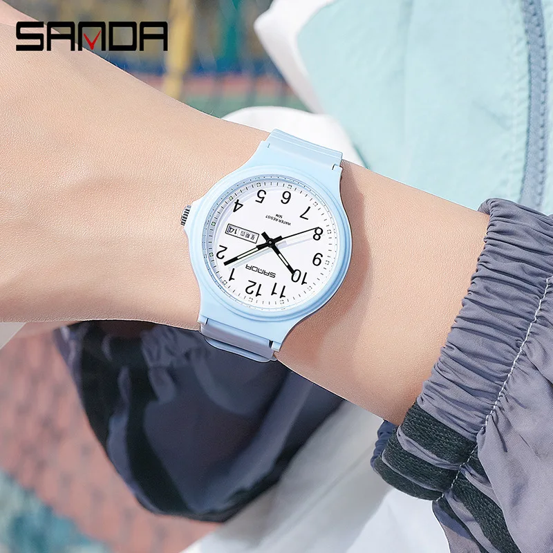 SANDA 6060 Ladies Man Wristwatch Simple Top Brand Calenda Quartz Watch Minimalism Style Black White Waterproof Watch Clock Reloj